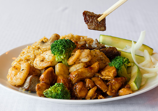 Vegetarian hibachi plate with grilled vegetables and rice
